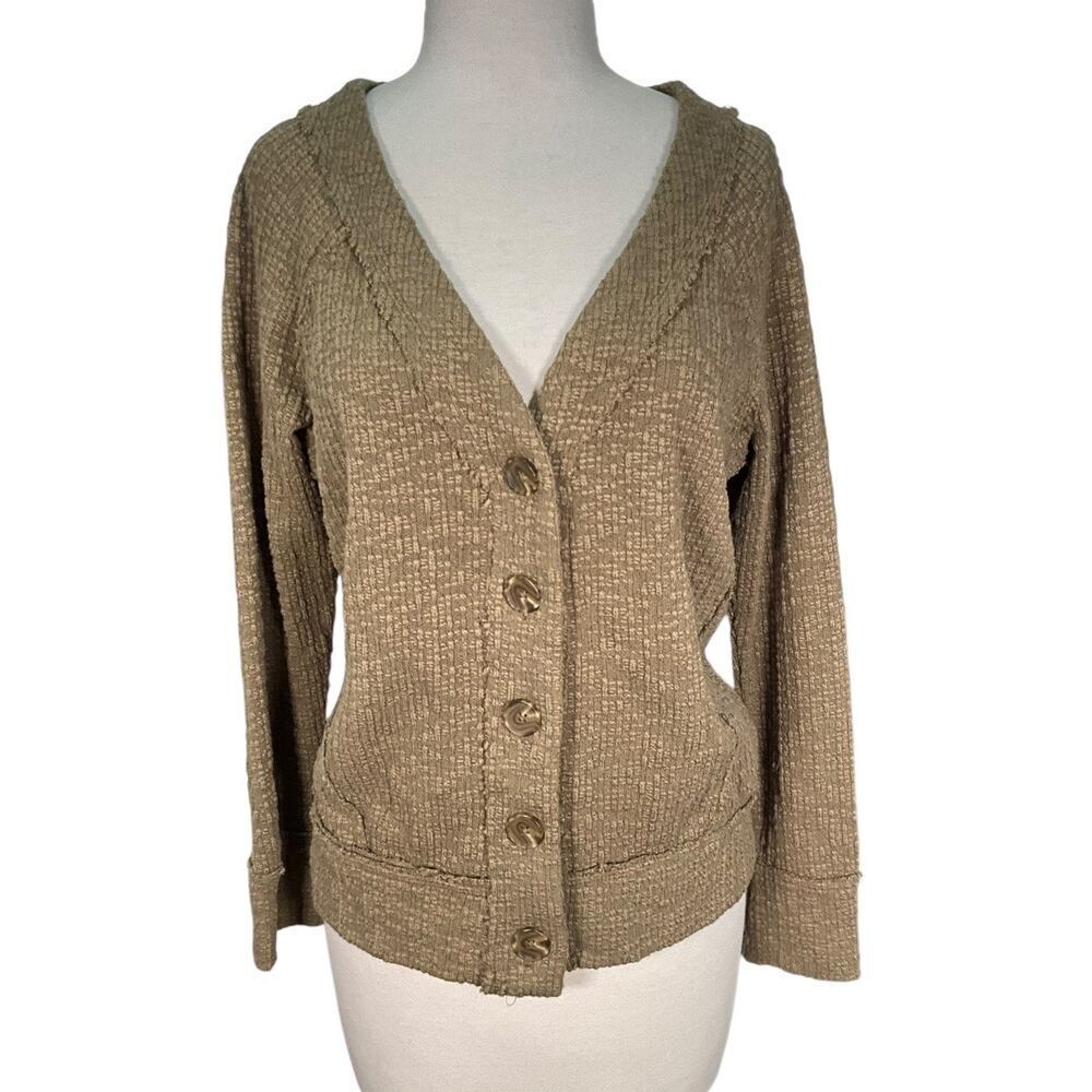 Two by Vince Camuto Cardigan Womens Small Tan Button Front Textured Knit